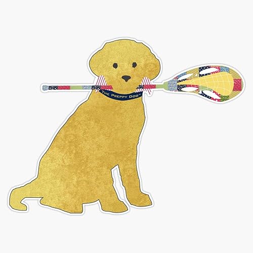 MAGNET Preppy Yellow Lab Lacrosse Dog Vinilo Impermeable Magnético Vinilo Impermeable Imán Calcomanía de Coche 5"