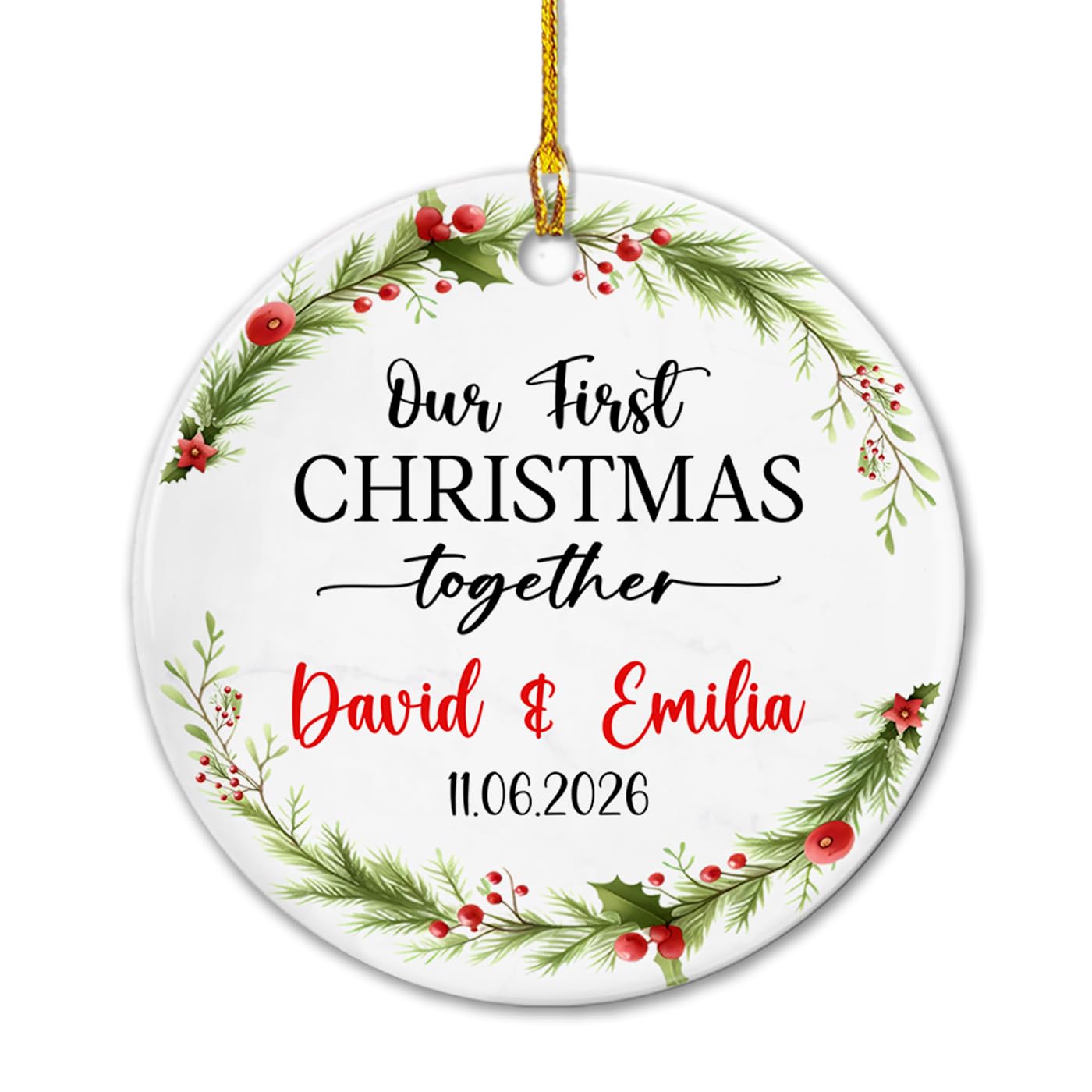 Customized Date/Names Mr & Mrs Together Ceramic Ornament Christmas 2026, Personalized Our First Christmas Together Ornament Gift for Wedding Dating