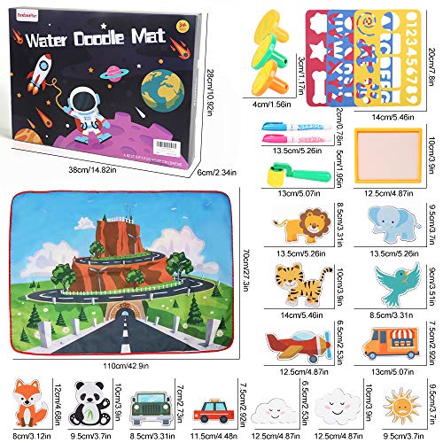 BeebeeRun Magic Water Painting Doodle Pad for Kids,Neon Colors Aqua Magic Water Drawing Mat,Educational Learning Mats,Writing Water Canvas Toys Gift Gifts for Girls Boys(Double Side)