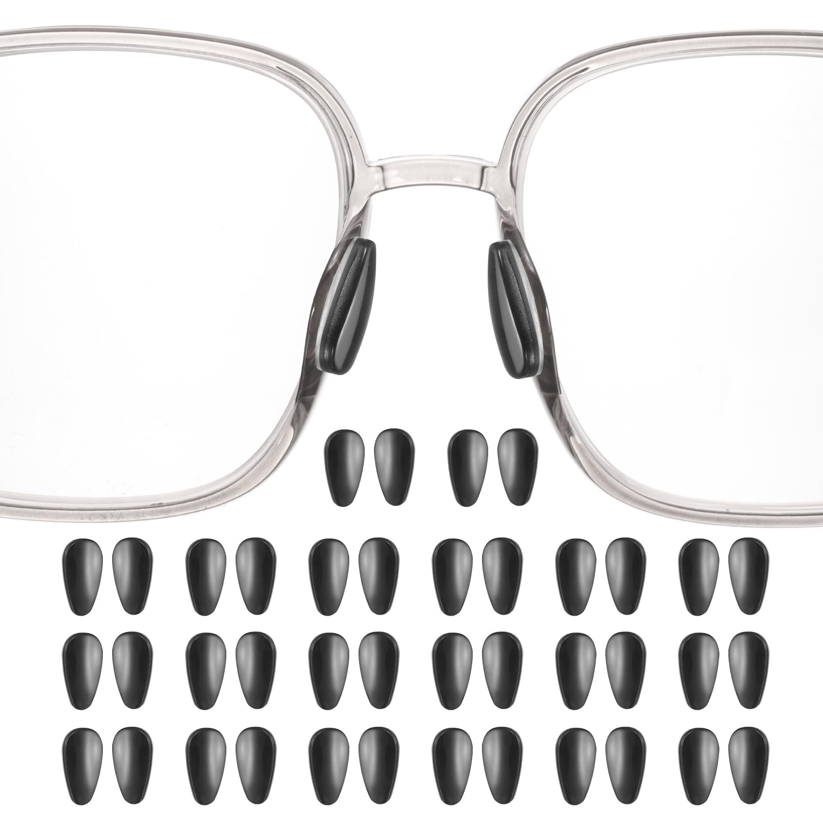 Muiltvoe 20 Pairs Eyeglass Nose Pad 3.2mm Thickness Silicone Adhesive Anti-Slip Glasses Nose Grips Air Bag Teardrop Shape Glasses Nose Pads for Plastic Frames Glasses Sunglasses, Clear
