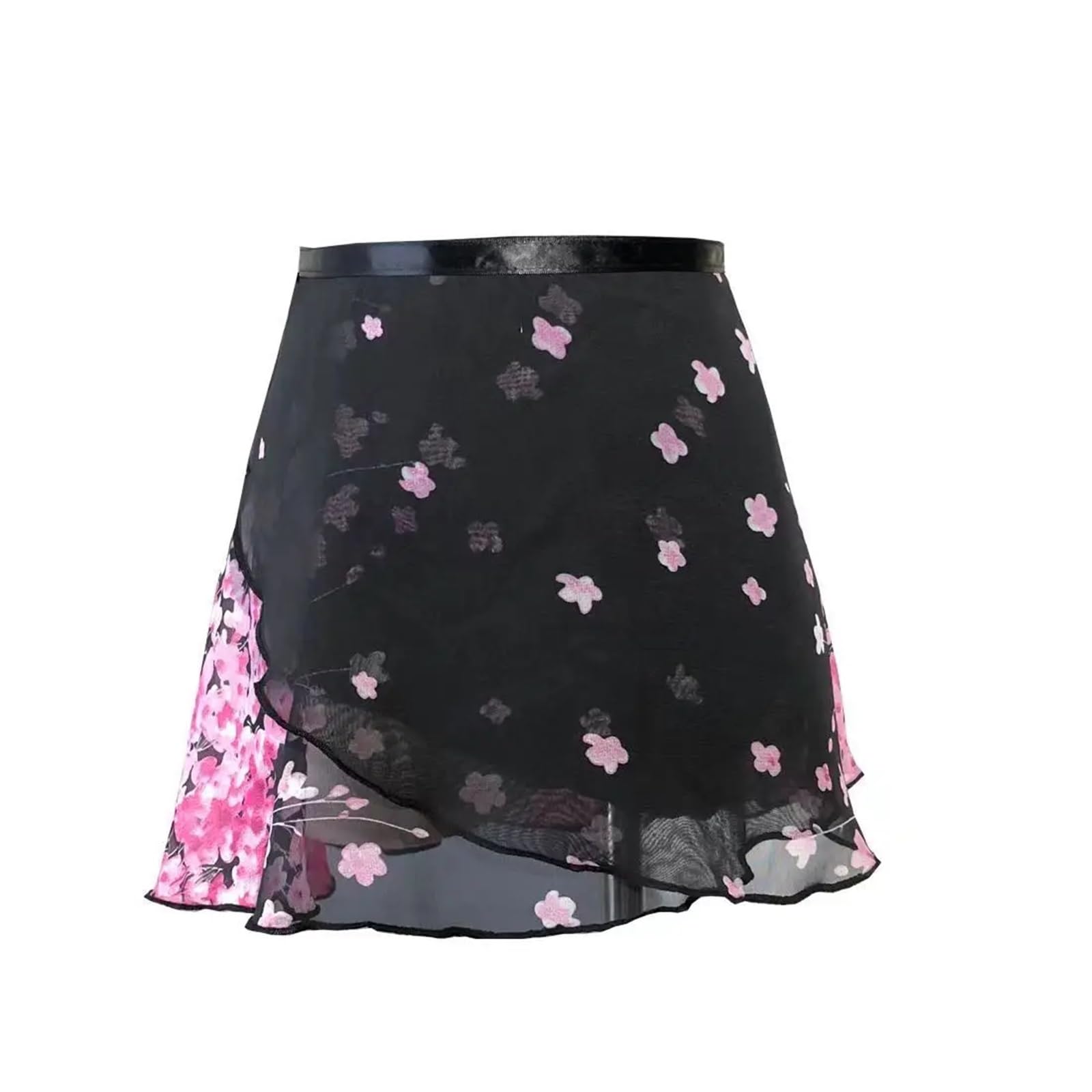Ballettrock Wickelrock Tanz Rock Ballett Schürze Rock Erwachsene Chiffon Blume Praxis Trikot Tanzen Tragen Mädchen Blumen Druck Ballett Tutu Tanzen Kleid(Color-01,M Height130-140cm)