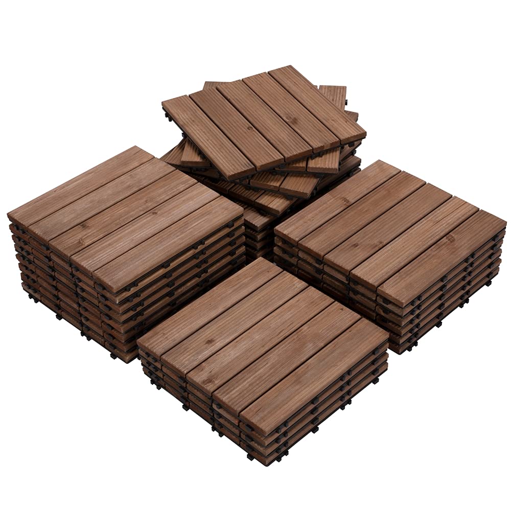 Yaheetech Set de 27 Baldosas de Abeto 30x30 cm para 2,6 m² 5 láminas de Suelo de Madera Piso Antideslizantes Terraza Piscina Jardín Patio Balcón Baño Marrón