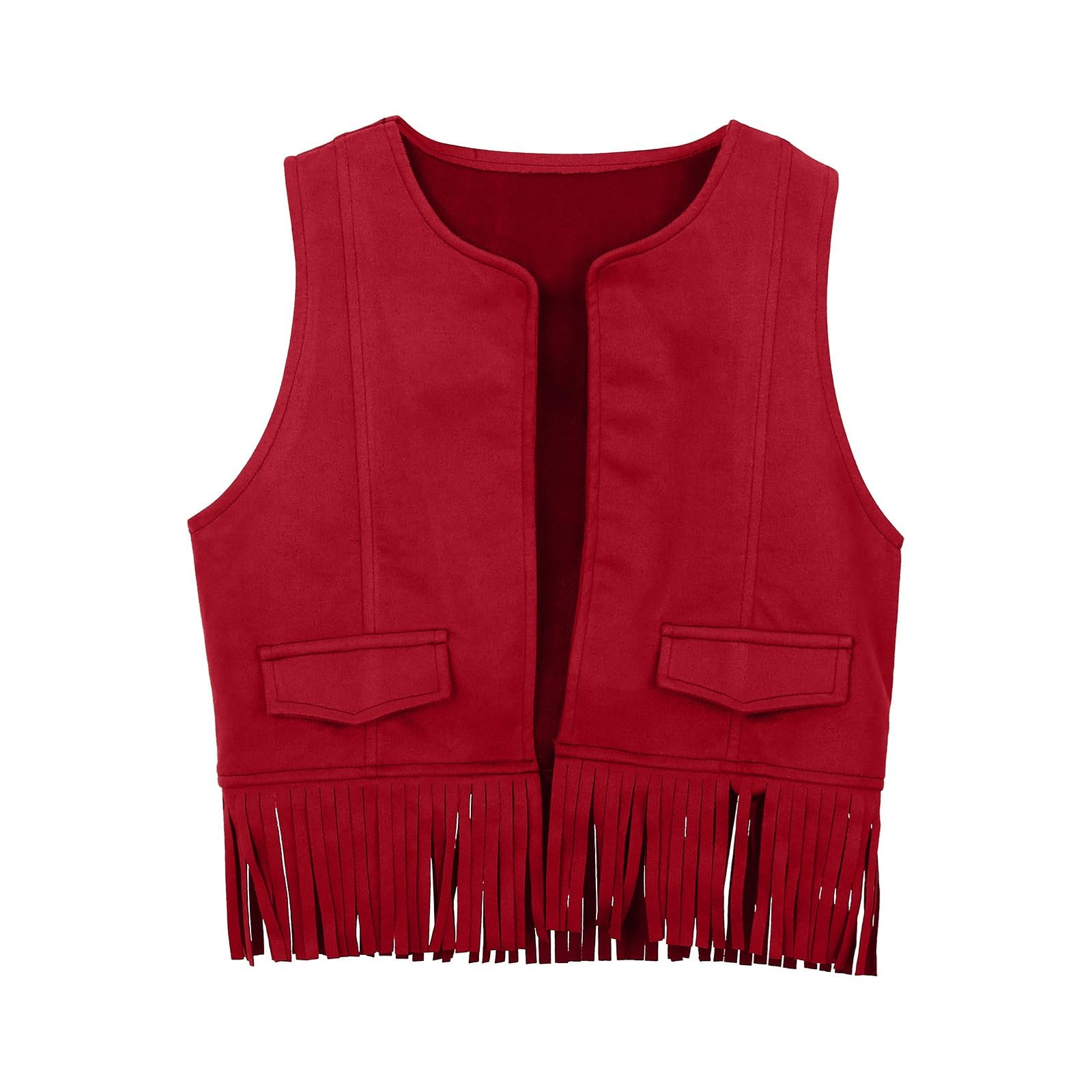 2026 - Boys Girls Western Cowboy Cowgirl Outfits Front Open Fringe Vest Party Dress Up Tassel Fringe Waist Coat Tops Costume T-Shirt