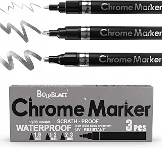 3Pcs Silver Liquid Chrome Markers, Mirror Chrome Paint Pens Permanent Metallic High Gloss for Plastic Metal Glass Resin Car Wheel, DIY Model Touch Up & Repair Kit, Jewelry Art Crafts
