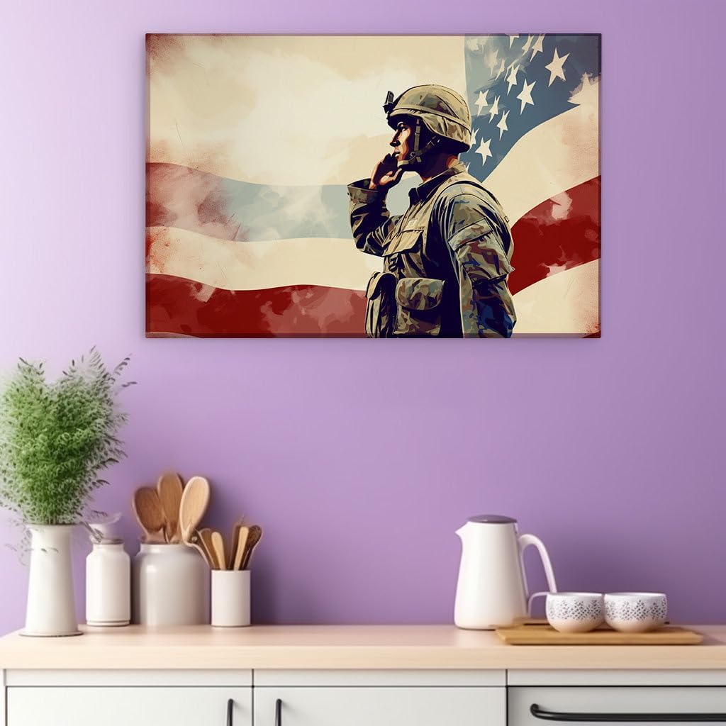 Canvas for Living room. Brave and Connected: A Digital Ode to the Modern American Soldier, 27 x 18 inch Canvas Wall Art - Ready to Hang - 69x46 cm (27x18 inch)