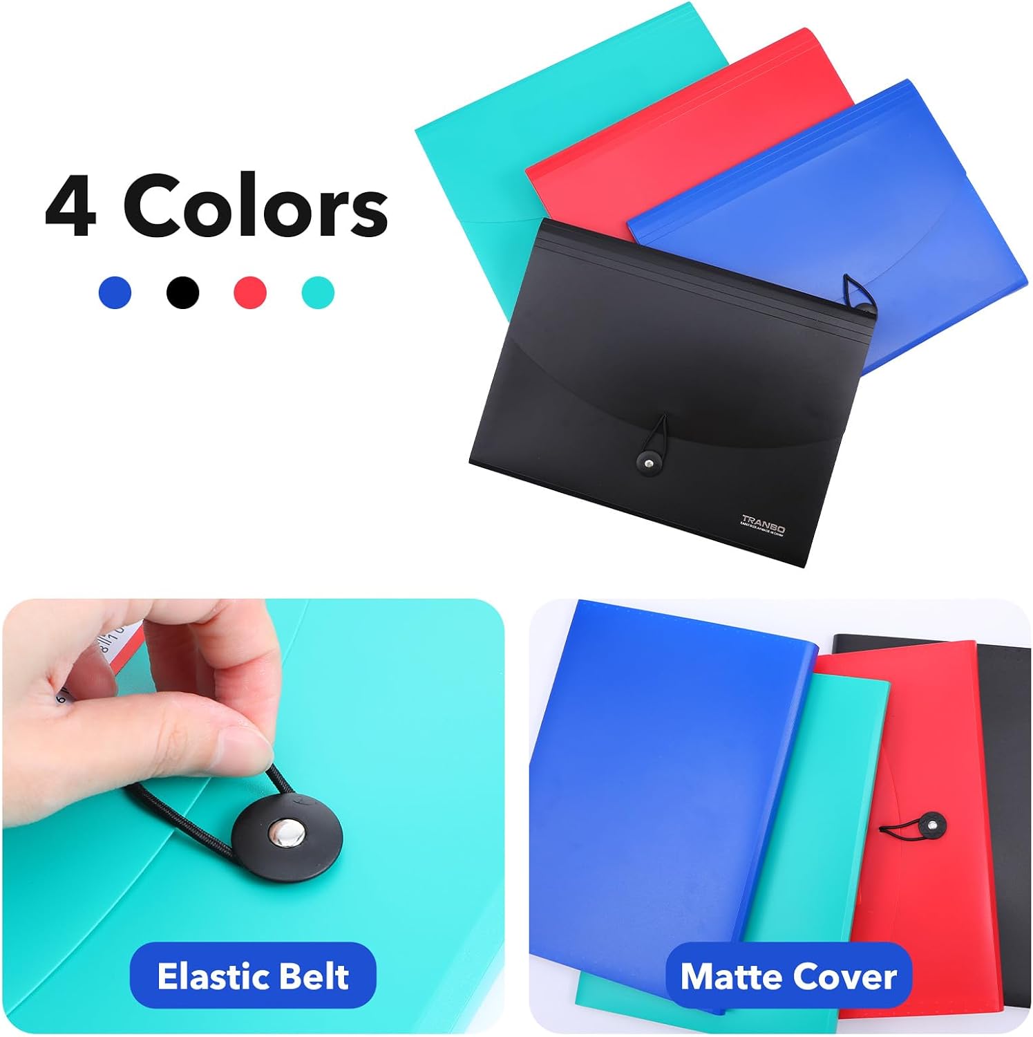 4 Pack 7 Pocket Expanding File Folder, Letter Size A4 Accordion Folder Organizer with Index Tabs, Durable PP Plastic Document Holder for Office Travel Home, Black Blue Green Red image 5