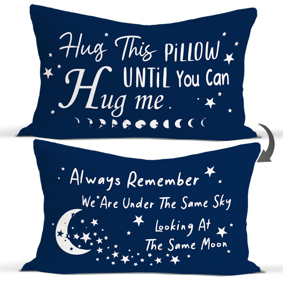 Rusenbao Hug Me Moon Blue Pillow Covers Girlfriend Boyfriend Remember Me Gifts 12x20 Pillow Cover Decorative Pillows Cover