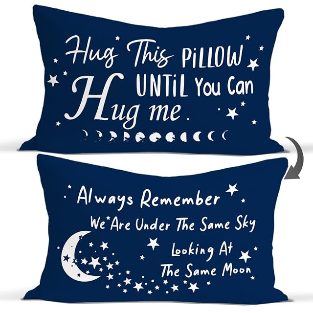 Rusenbao Hug Me Moon Blue Pillow Covers Girlfriend Boyfriend Remember Me Gifts 12x20 Pillow Cover Decorative Pillows Cover