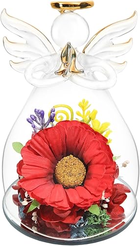 Regalos de cumpleaños para mujeres, regalos de girasol con flores preservadas en figuras de ángel de cristal, aniversario, para mujeres, regalos