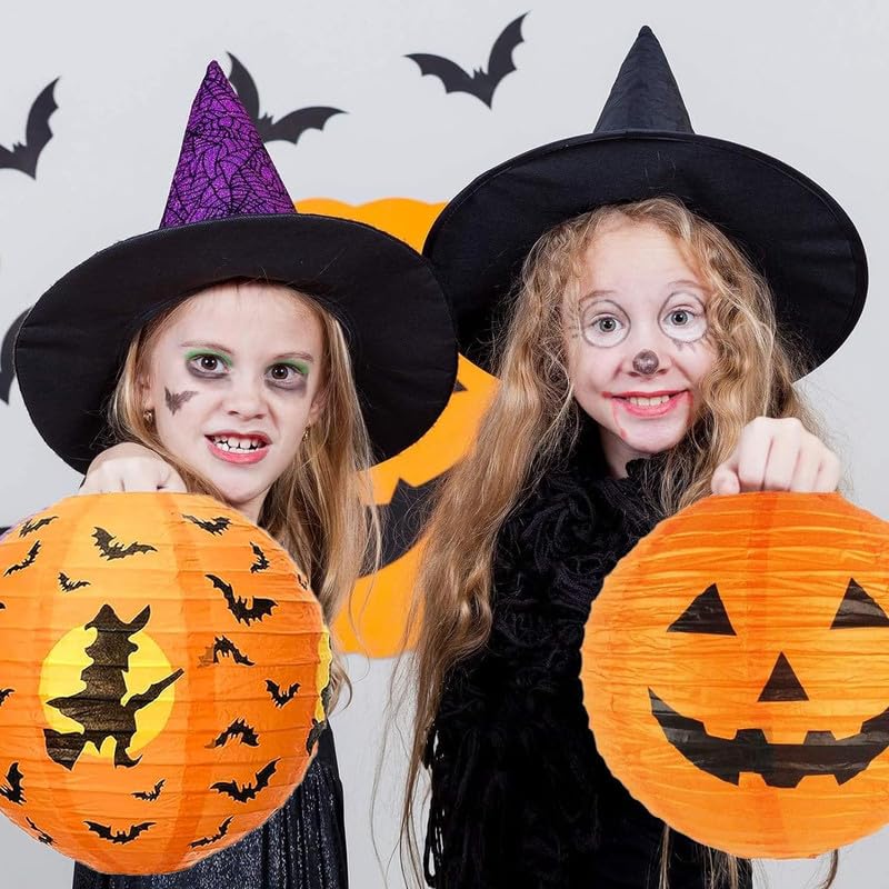 Lanternes En Papier Halloween - 5 Modèles (citrouille, Sorcière, Chauve-souris...) Pour Déco De Fête
