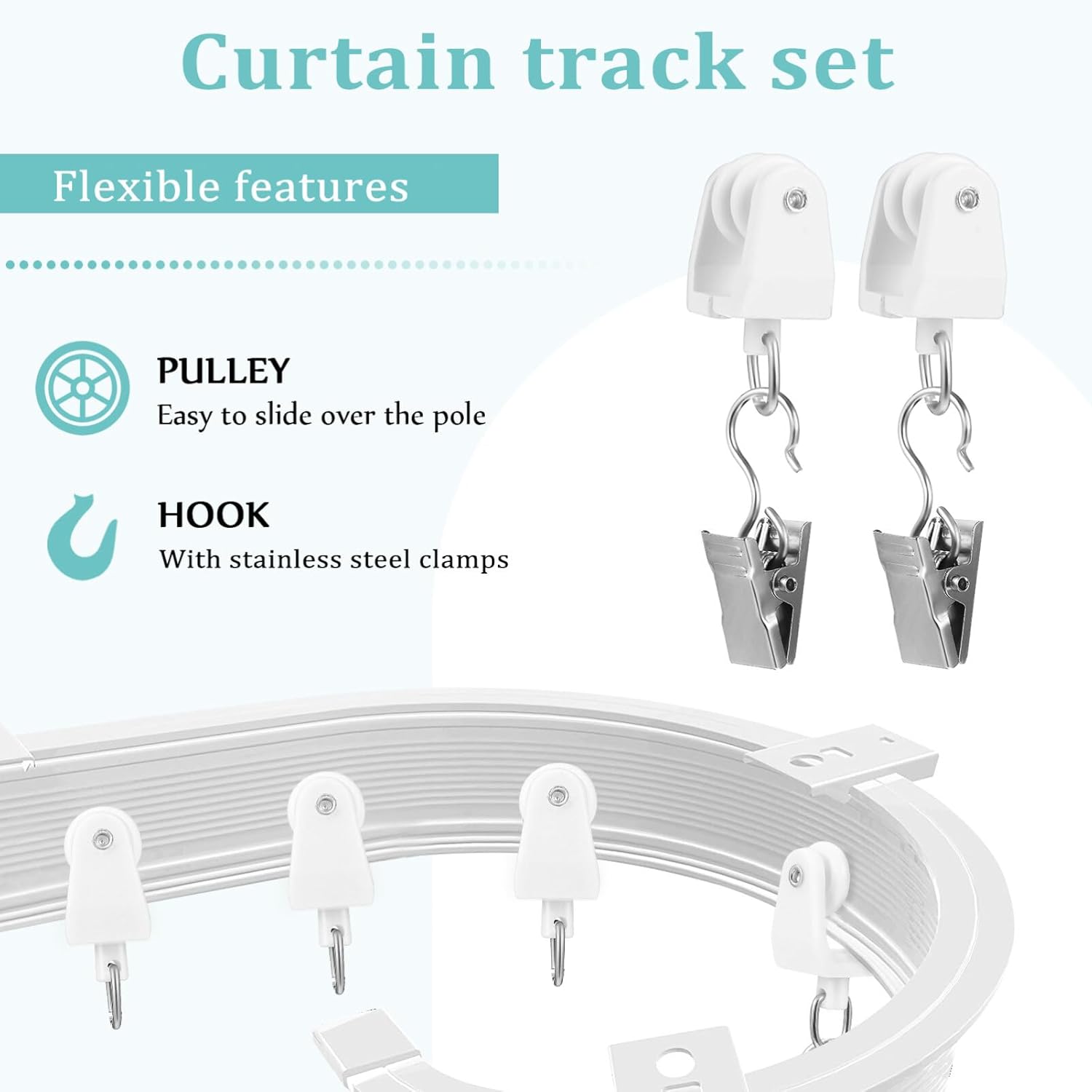 Kichvoe 1set Flexible Ceiling Mount Curtain Track Shaped Bendable Curtain Rail for Home Office and Room Dividers Easy Installation Clips Included