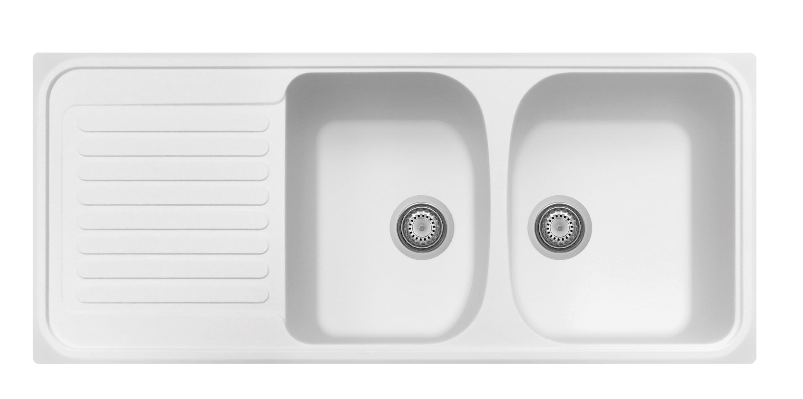 Plados Évier en quartz de cuisine encastré HR1162 deux bacs plus égouttoir - Blanc