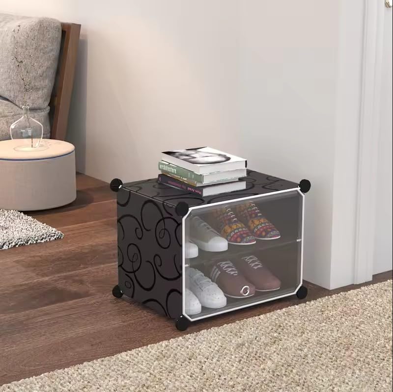 Image of Portable Shoe Rack for Home Plastic Shelves Household - DIY Multipurpose Shoe Rack Organizer, 1 Door Shoe Storage-Shelf with Dustproof Door for Entryway