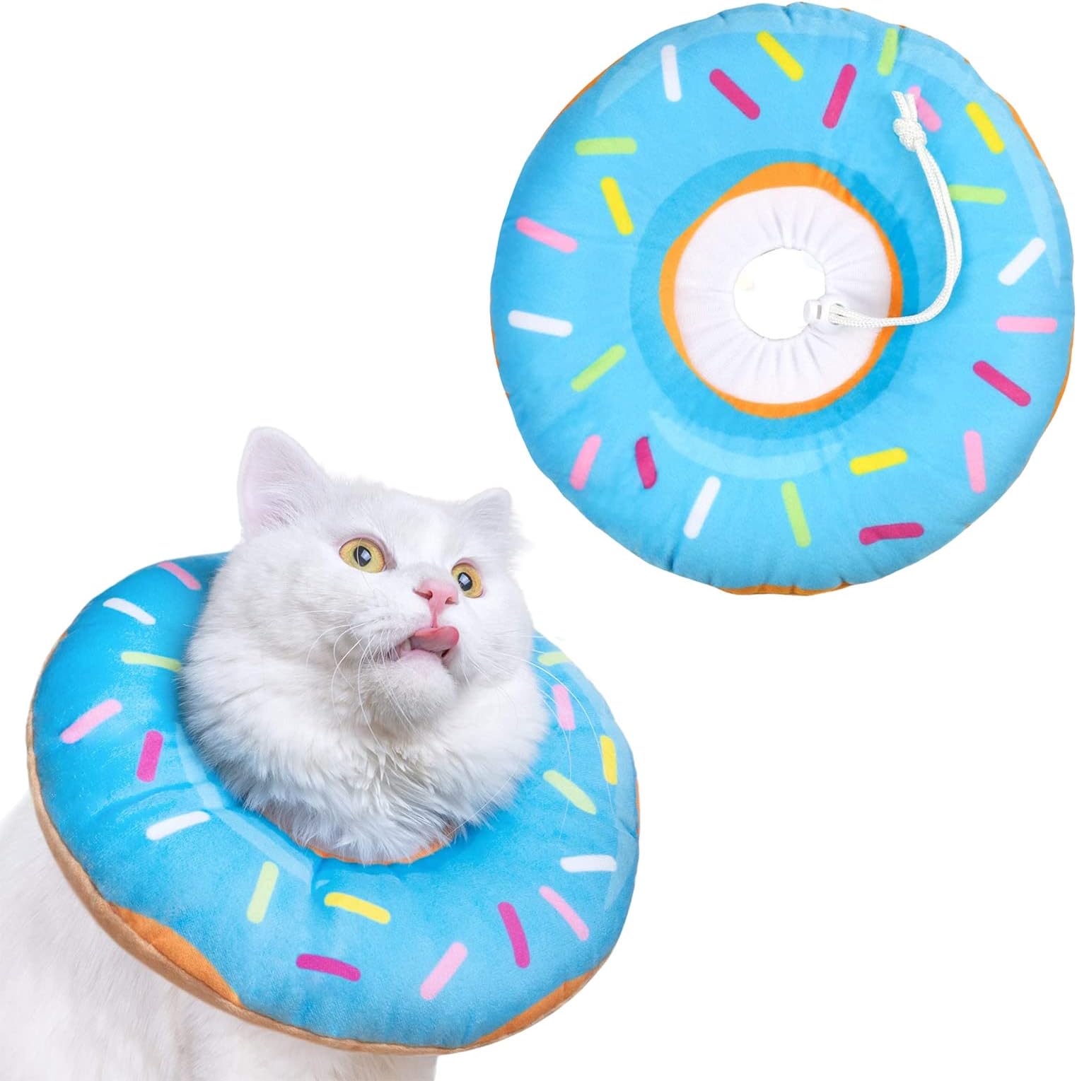 Pet Protective Collar,Adjustable Donut Cat Recovery Collars Cute Soft Cone,Pets Neck Elizabethan Collar Anti-Bite Lick Surgery Wound Healing for Cats Dogs(M) (blue)