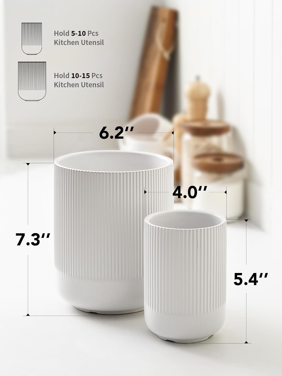 LE TAUCI Kitchen Utensil Holder Set, 7.3"+5.4" Ceramic Utensil Crocks and 4.8" Spoon Rest Set of 4, Kitchen Organizer Bundle for Countertop, Spatula, and Stove Top