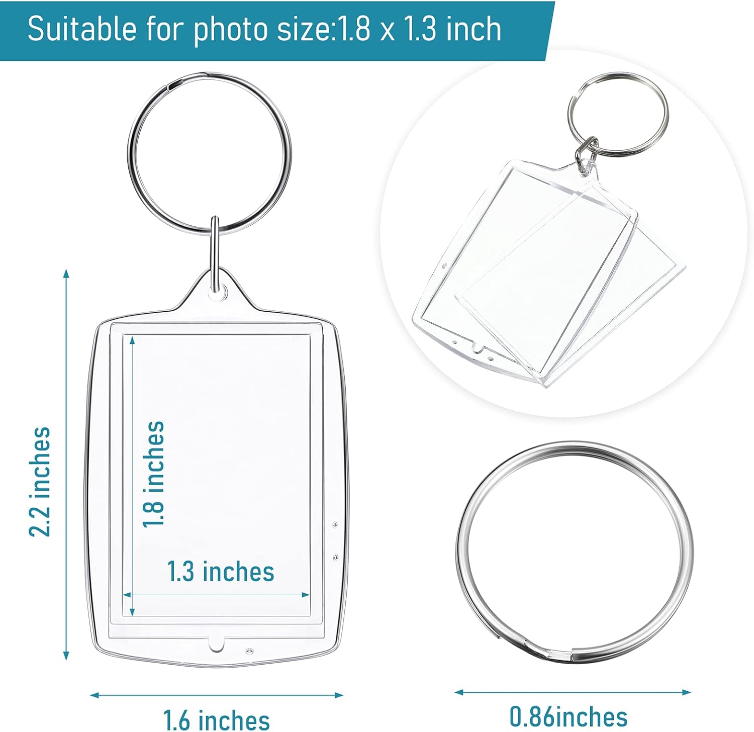 MTLEE 150 Pcs Photo Insert Keychain Clear Acrylic Picture Keychains Picture Frame Blank Photo Insert Keyring