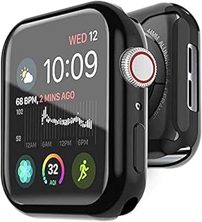 شاشة حماية من السلسلة 4 مقاس 44 ملم اسود لساعة اي ووتش مع حافظة شاملة البولي يوريثين الحراري غطاء شفاف عالي الدقة رفيع للغاية ابل سيريز .