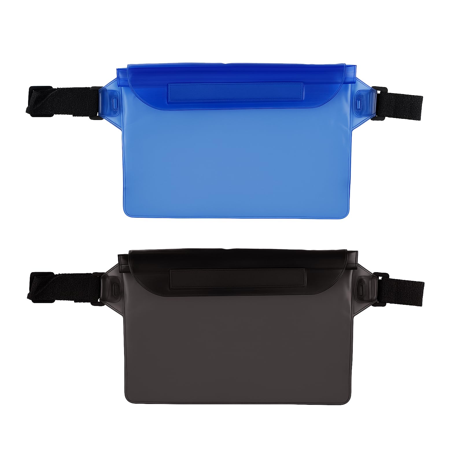 2 Pack Waterproof Pouch Bag, Waist Dry Bag with Adjustable Belt Strap, Bumbag for Swimming, Beach, Boating, Protecting Phone, Wallet, Keys (Deep Blue + Black)