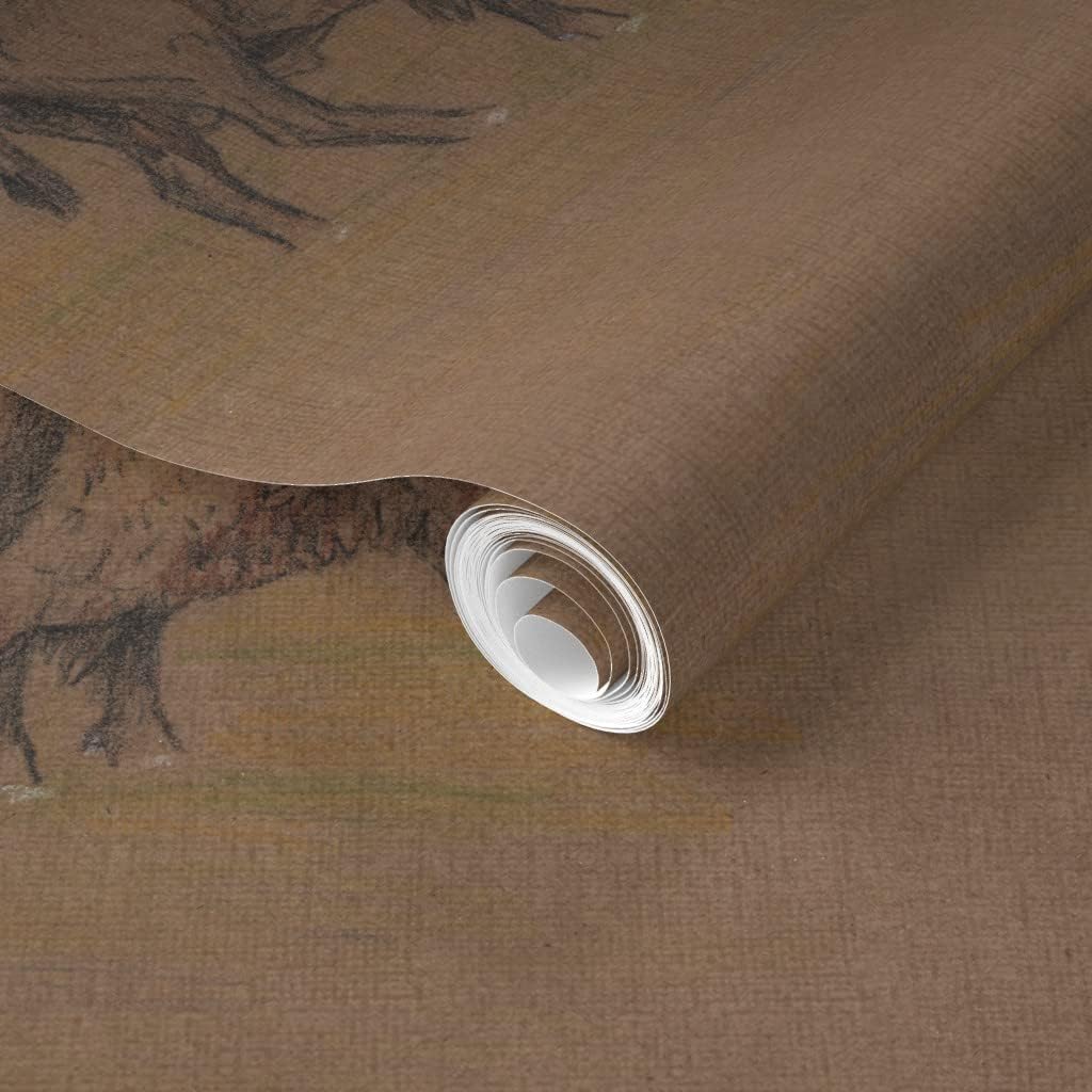 Removable Wallpaper 6ft x 2ft - Bison Buffalo Western Cattle Brown Custom Pre-Pasted Wallpaper by Spoonflower