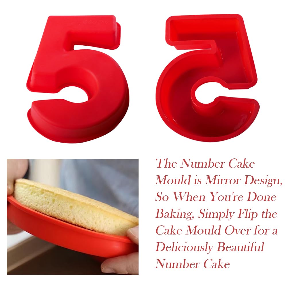 9 Pièces Moules à Gâteau 3D en Silicone 0-8 Number Cake Moule Rouge Moule à Gâteau Chiffre Moule Forme Grands pour Mariages Mariage Anniversaires Fêtes