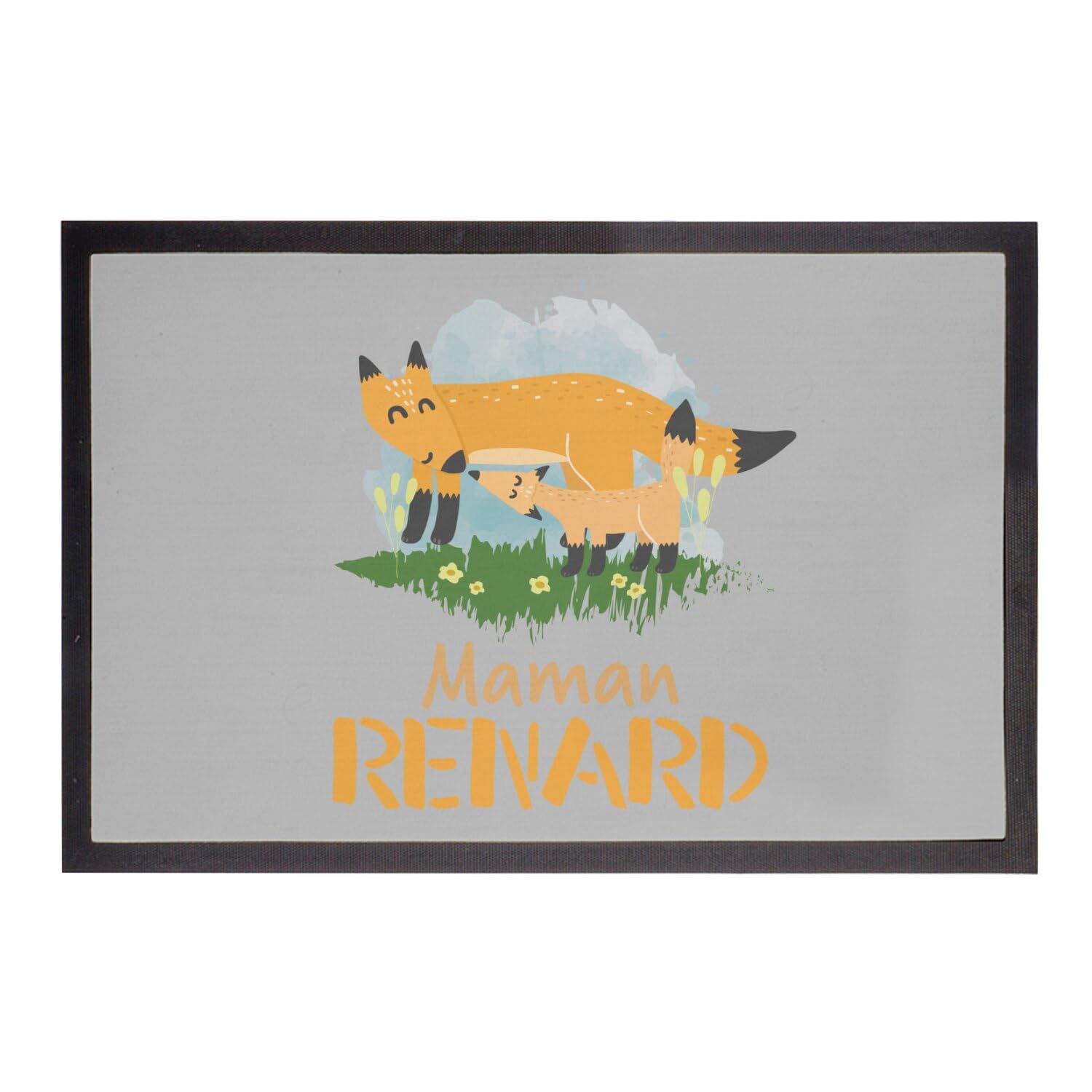 Paillasson gris tapis entrée extérieur abrité motif renard mignon dimensions 60x40cm