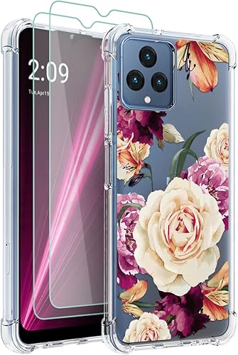 Miniatura 8 de Osophter Funda para Revvl 6 5G, Revvl 6X 5G Funda floral para niñas y mujeres con 2 protectores de pantalla de absorción de golpes flexible de goma