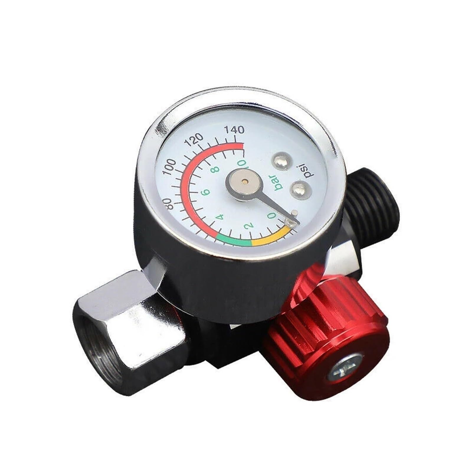 Poahncu 1 Pressure Regulator, 3Pcs Pressure Switch, Adjustable Regulator Bar Manometer Replacement With /4" Bsp Thread, Air Compressor Valve Accessories,For Spray Gun(Red Knob Style)