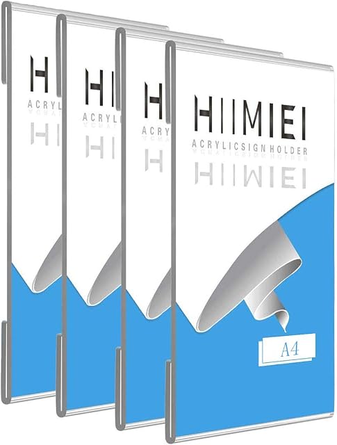 A4 Clear Acrylic Plexi Sign Holders with 3M Tape, Wall Sign Memo Document Menu Holder for Office, Home, Store, Restaurant-No Drilling (4 Pack)