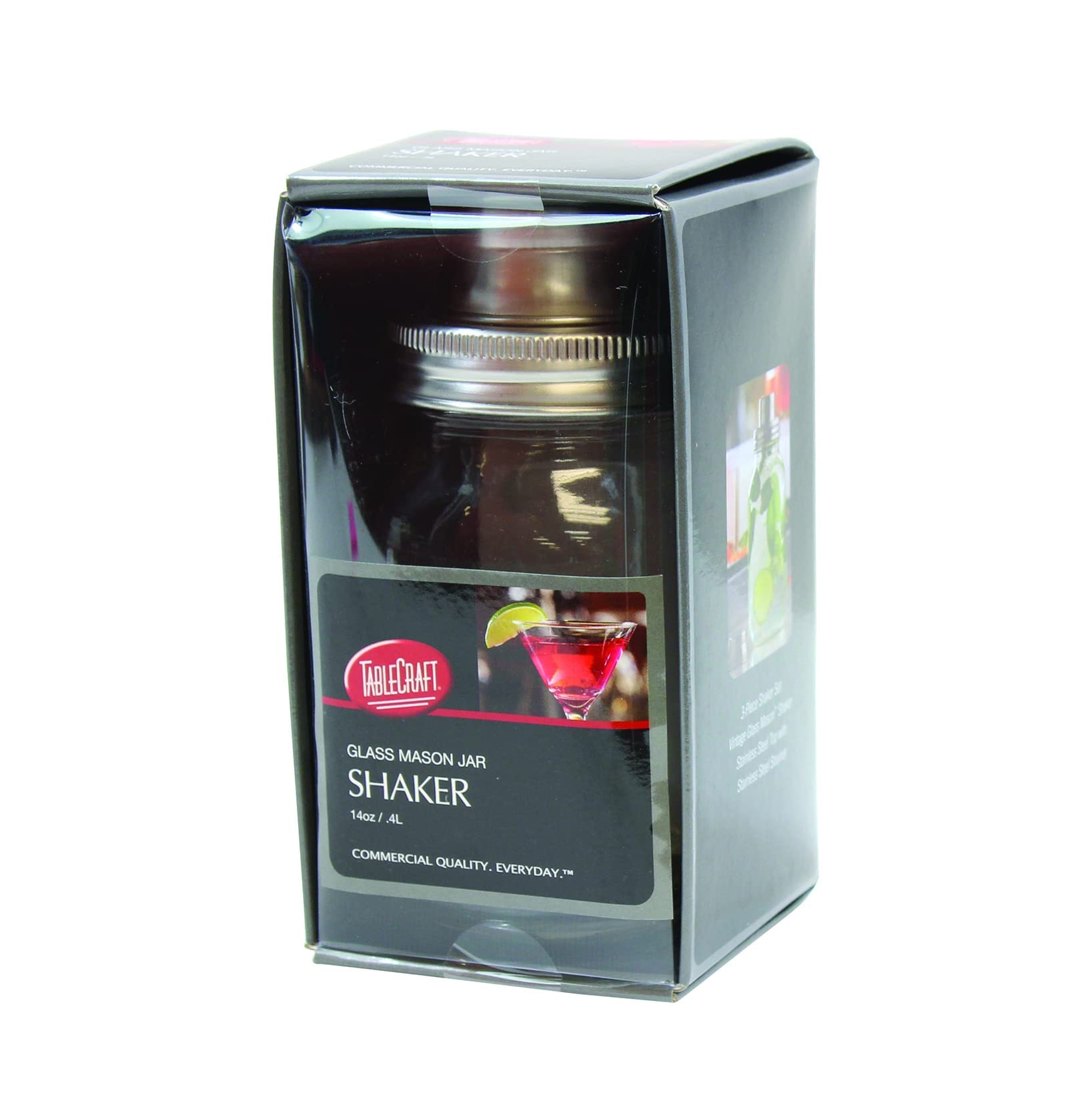 MJS14 Cash & Carry Mason Jar coctelera, 14 onzas., apto para lavavajillas, 18/8 superficie de acero inoxidable, vidrio 5