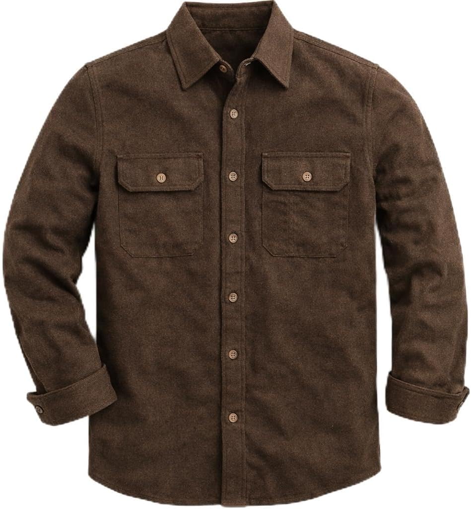 Long Sleeve Shirts for Men-Ultra Heavyweight Chamois Button Down Shirt-Soft Durable & Thick Flannel Shirt