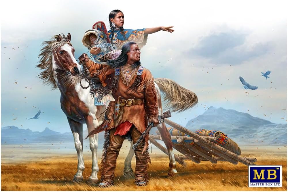 Master Box MB35189 1/35 Indian War Great Plains 1 Each Indigenous American Men and Women + Horse Plastic Model