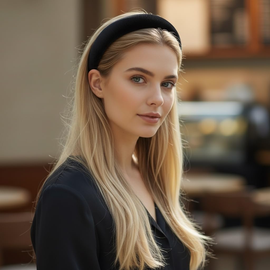 Leonyvie Women Velvet Padded Puffy Soft Headband, Black Thin Headband (2.5 Cm Wide) - Image 5 thumbnail