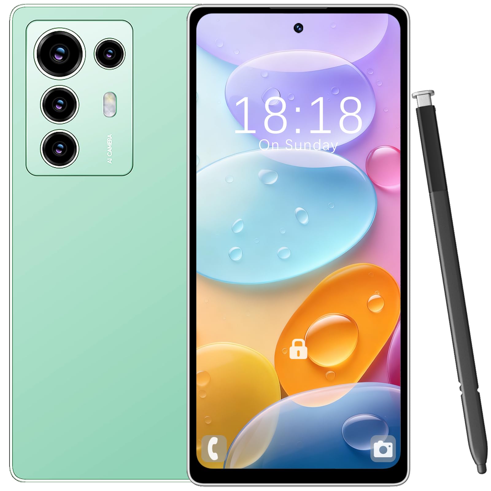Android Smartphone 8+256GB 6,8" HD-Display, 4500 mAh Akku & 21+8 MP Dual-Kamera - Simlockfrei, Dual-SIM, Face ID & OTG,Grün