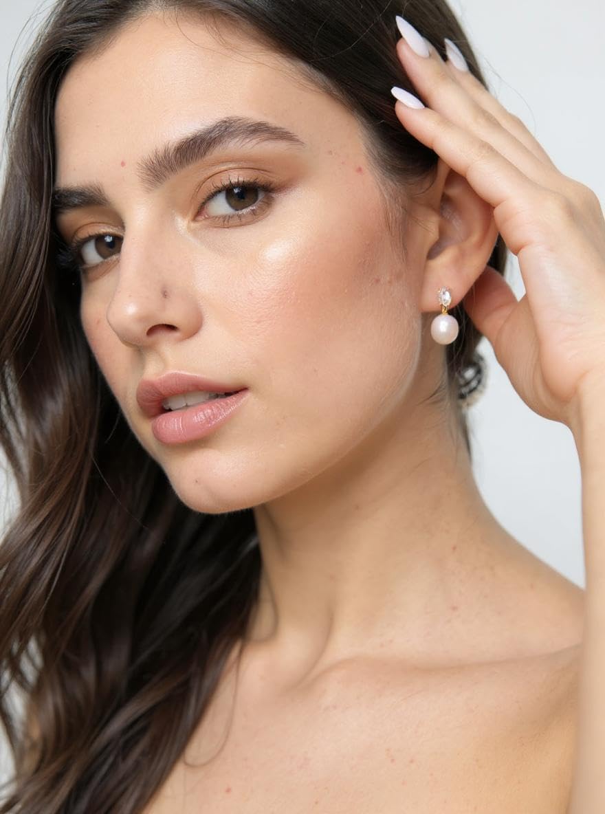 Pearl Drop Earrings Cubic Zirconia Stone Pearl Stud Earrings for Prom, Bridesmaids, Birthday Women Jewelry - Image 3