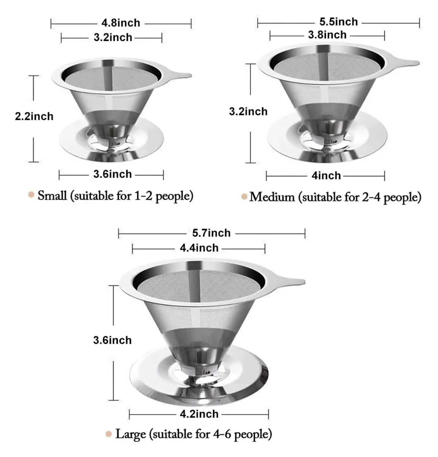 Filtre goutte-à-goutte à café réutilisable, ensemble de 3 pièces, entonnoir for en acier inoxydable for brassage d'une seule tasse
