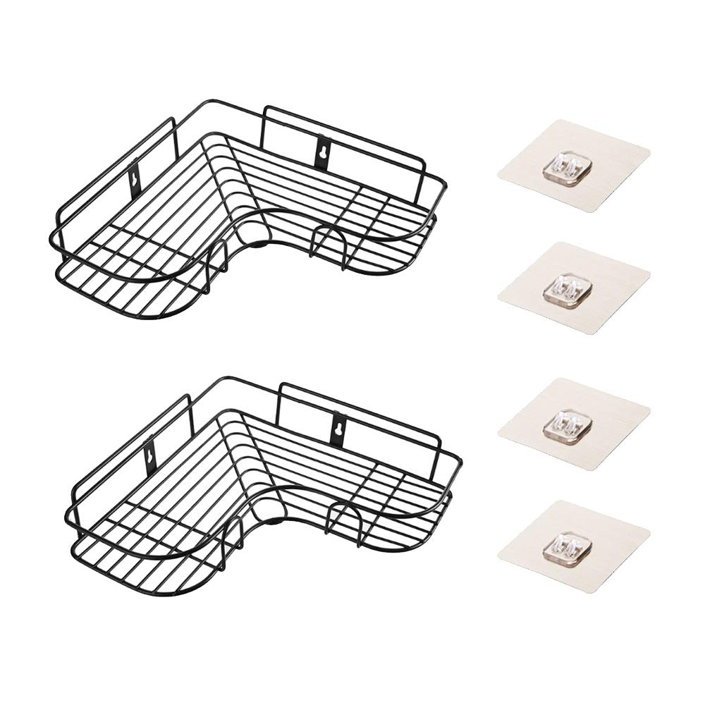 LIANGZHILIAN 2Sets Black Adhesive Corner Bathroom Shelf Storage Wall Mounted Shower Caddy Shelf Organizer for Kitchen Toilet 304