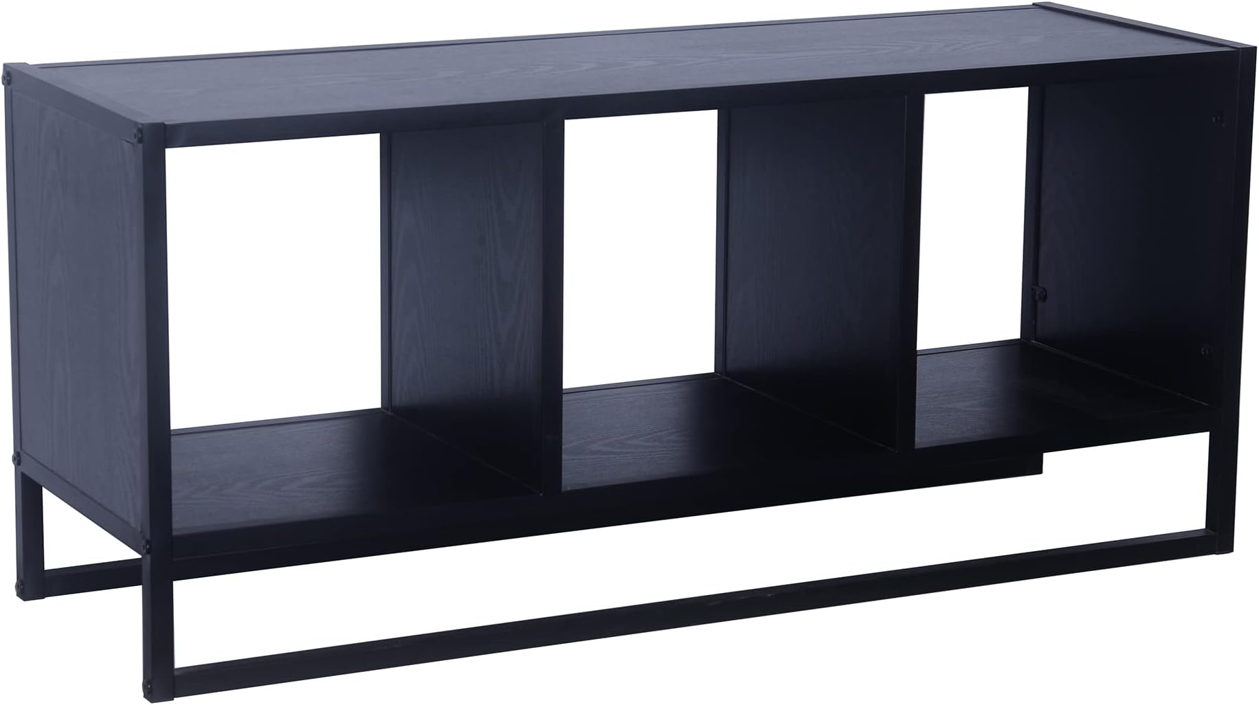 Household Essentials Jamestown TV Stand Coffee Table with Square Cube Storage Compartments Black Oak Wood Grain and Black Metal