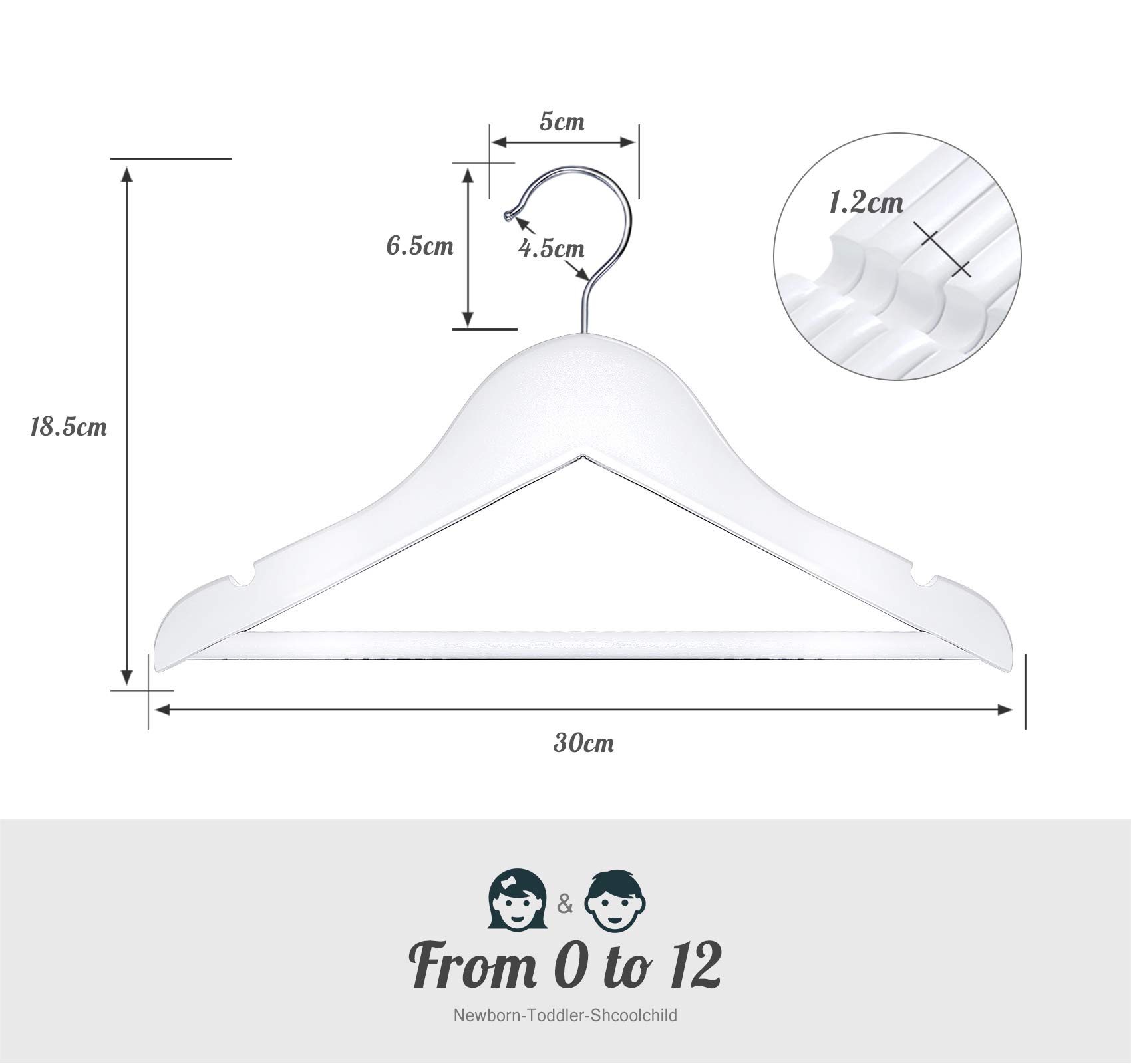 Grucce Bambini in Legno Massello 24 Pezzi 30 cm Bianco con Gancio Girevole 360°