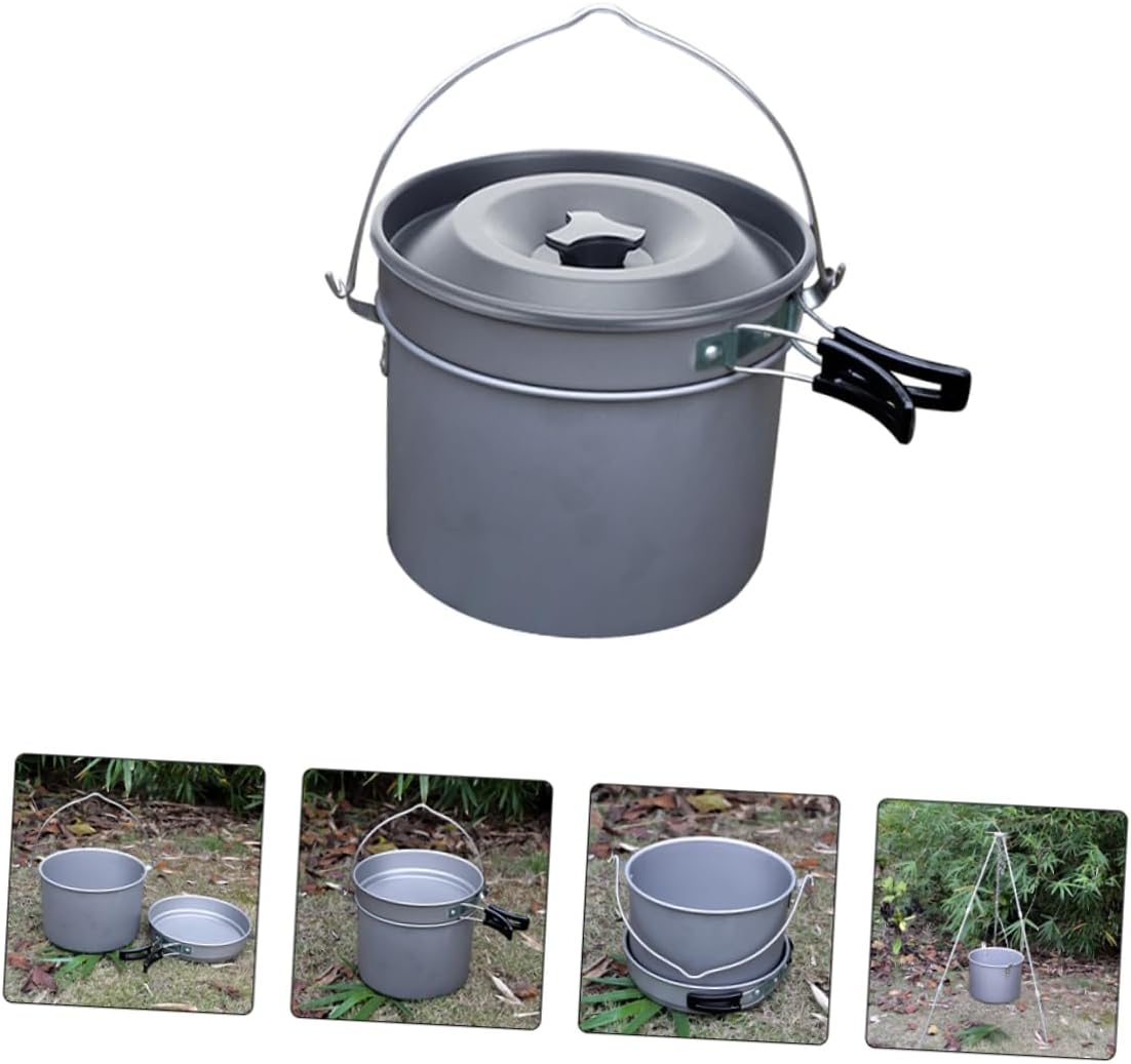 Sosoport 1set Camping Cooking Pot Set Lightweight Outdoor Cookware for People Skid Handle Non-Stick Design for Camping Hiking and Picnics