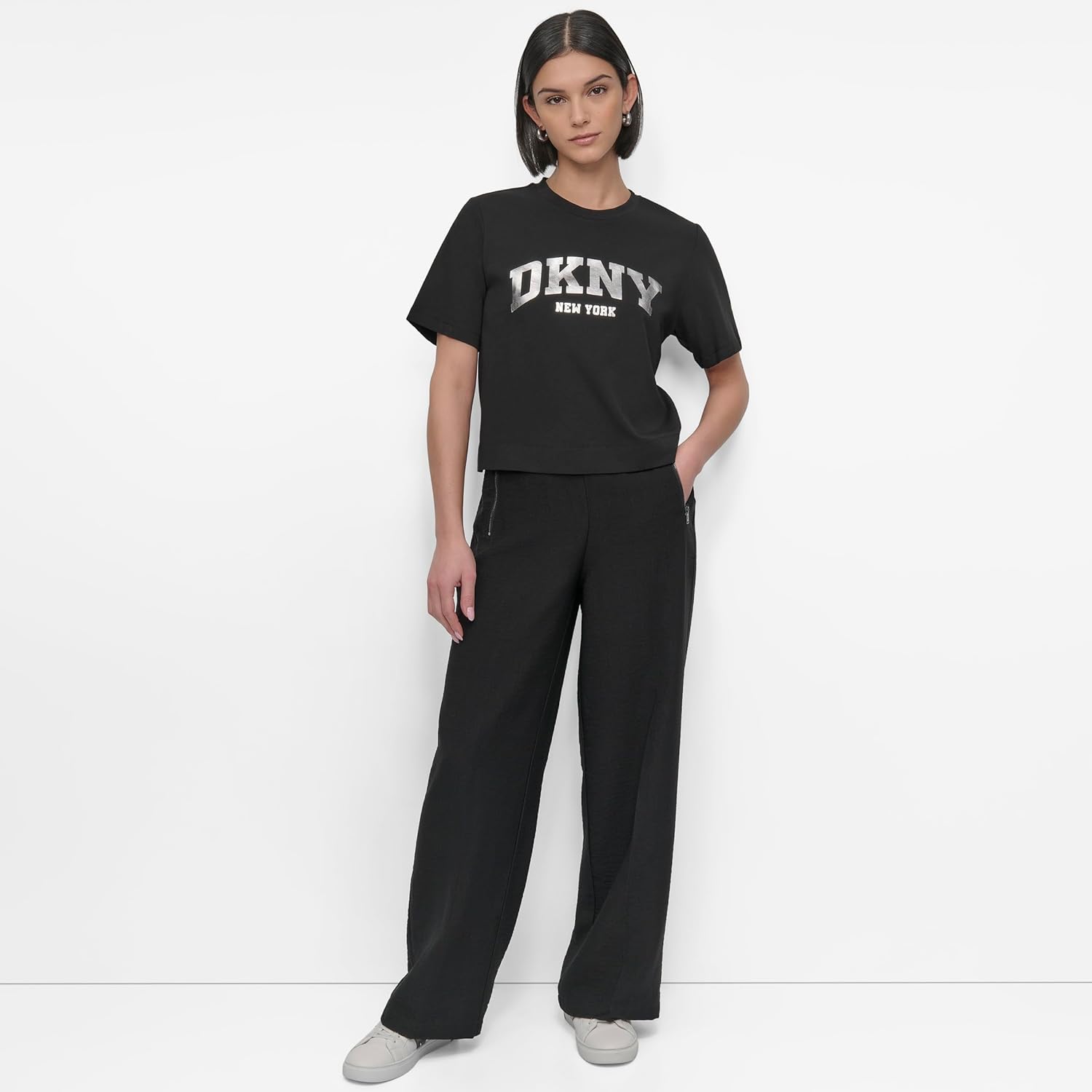 DKNY Womens Short Sleeve Boxy Logo T-Shirt - Image 5