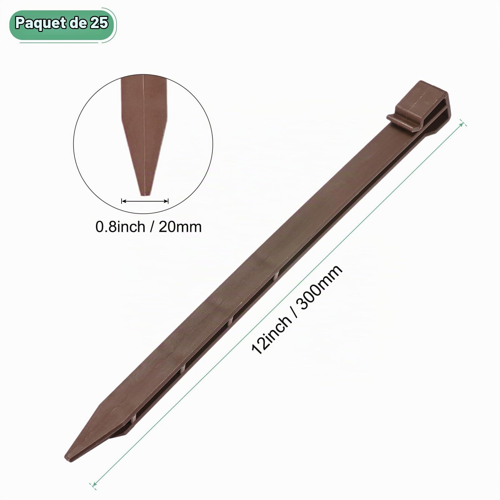 M METERXITY Lot de 25 Piquets De Bordure De Jardin, 12 Pouces Piquets d'ancrage en Plastique pour Bordures De Jardin/Barrières Anti-Mauvaises Herbes/Revêtements De Jardin [Marron]