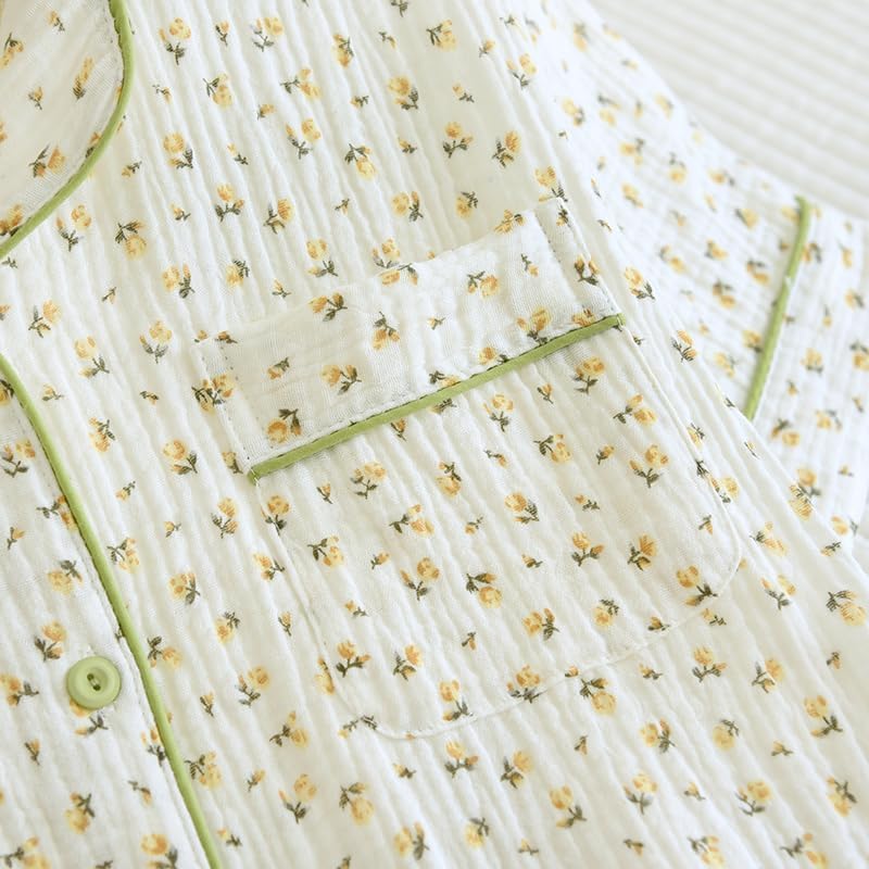 Womens Gauze Pajama Set Lounge Sets Short Sleeve Shirts 3 Piece Cute Floral Pj Set Sleepwear Loungewear - Image 4