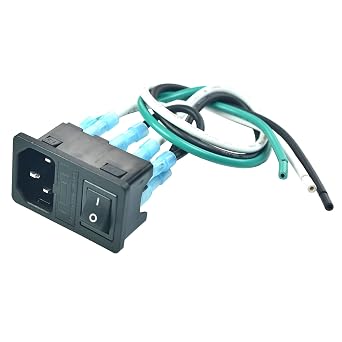 FILSHU 2pcs Large Current Inlet Male Power Socket, 15A 250V | 14AWG Wires, IEC320 C14 Panel Mount, Rocker Switch, Black