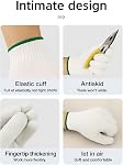 12 Pairs Kavish White Cotton Woolen Work Gloves for Men & Women, Reusable Industrial Safety Gloves with Elastic Cuff, Breathable Knit for Construction, Gardening & Warehouse – Large