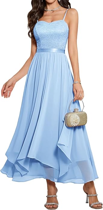 HomRain Semi Formal Long Dresses for Women Wedding Guest, Teen Cocktail Dress V-Neck for Prom, Graduation, Evening, Gala