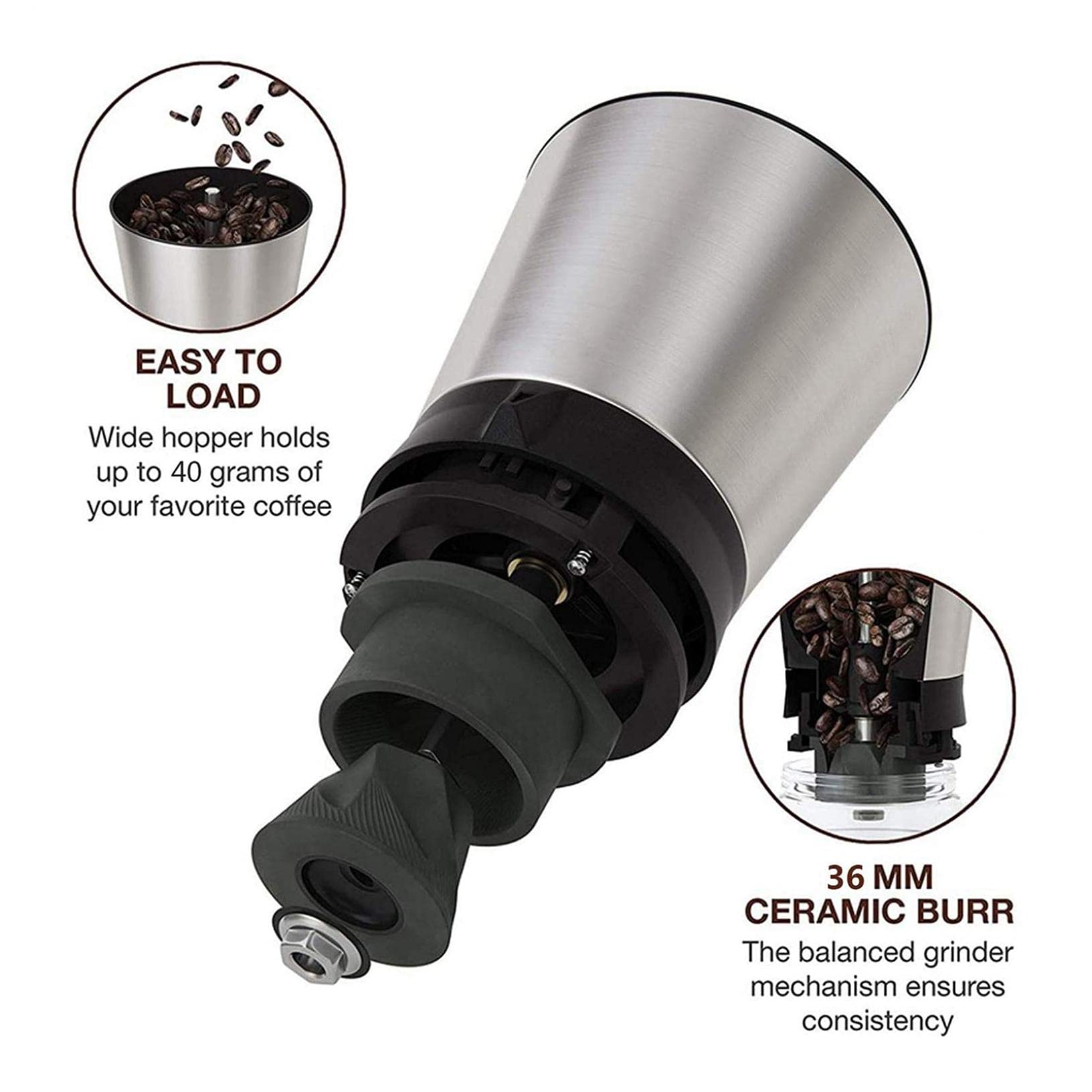 Molinillo De Café Manual, Ajuste Ajustable Molino De Manivela Portátil De Acero Inoxidable con Fresa De Cerámica, Molino De Café De Mano, Silver