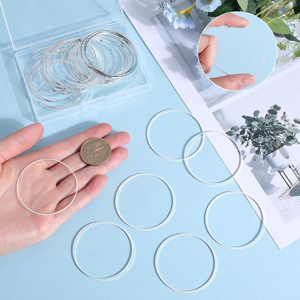 50 pz 50mm Cerchi Rotondi Perline Orecchini con Perline Cerchi per Orecchie In Argento Collegamento In Ottone Cornice Vuota Cerchio Anelli per Gioielli Fai Da Te Creazione di Orecchini Bulk P
