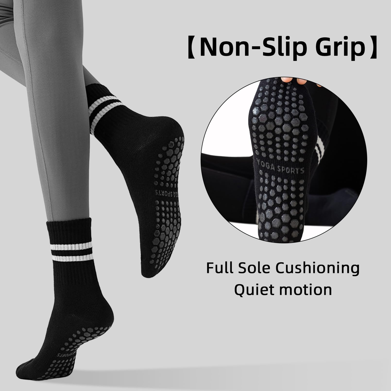 Calzini antiscivolo da donna, per pilates, yoga, 3 paia di calzini antiscivolo per allenamenti di balletto, nero, bianco, grigio, Nero/Bianco/Grigio, 3 paia, taglia unica