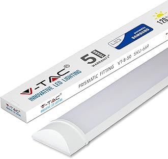 V-TAC 50W 5ft LED Batten Fittings Integrated Tube Lamp 6400K White 1500x74x24mm Wall and Ceiling Lighting 30000h Long Lifespan