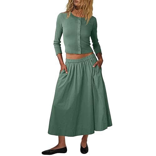 UNIANKIYA Womens 2 Piece Skirt Sets Button Down Knit Cardigan